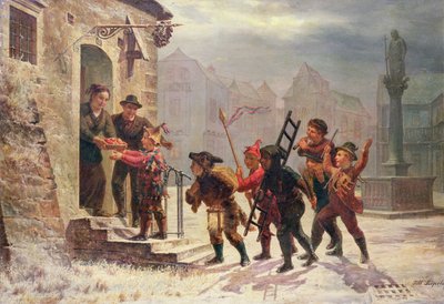 Children Collecting Fruit at the Door by Leopold Till